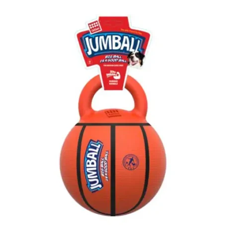 GiGwi Jumball Basket Ball With Rubber Handle (Orange) Dog Toy