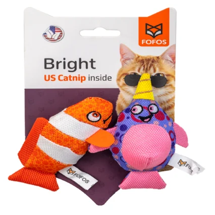 Barkbutler x Fofos Summer Plush Chew Cat Toy – Sperm Whales With Clown Fish